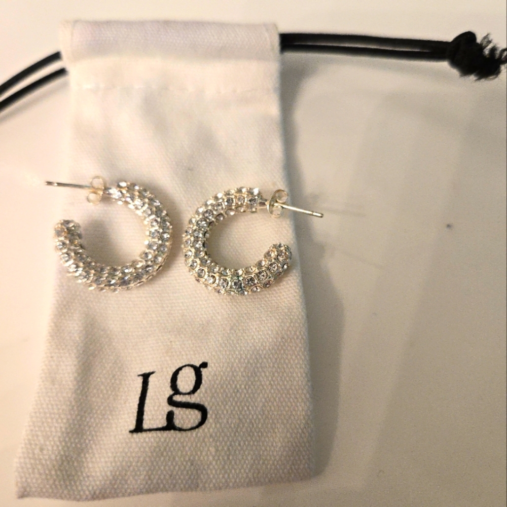 Lisa Gozlan Canadian Designer Bold Crystal Hoop Earings - Picture 3 of 4